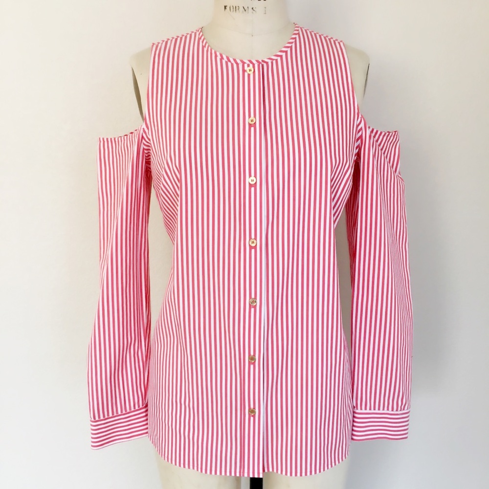 Michael Kors red white striped button down shirt-M